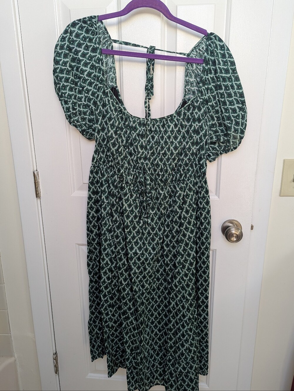 Wayward Fancies eShakti Green Printed Puff-Sleeve Midi Dress - Size 3x